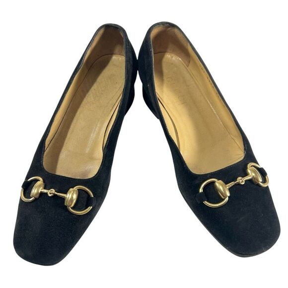 Gucci Suede Horsebit Loafer Size 6.5 Black Block Heel Size 36.5 IT - Picture 7 of 11